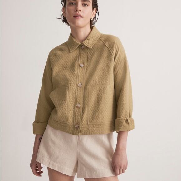 NWOT Madewell Quilted Crop Shirt-Jacket Shacket Button Down Green NJ607 Medium - Picture 1 of 11